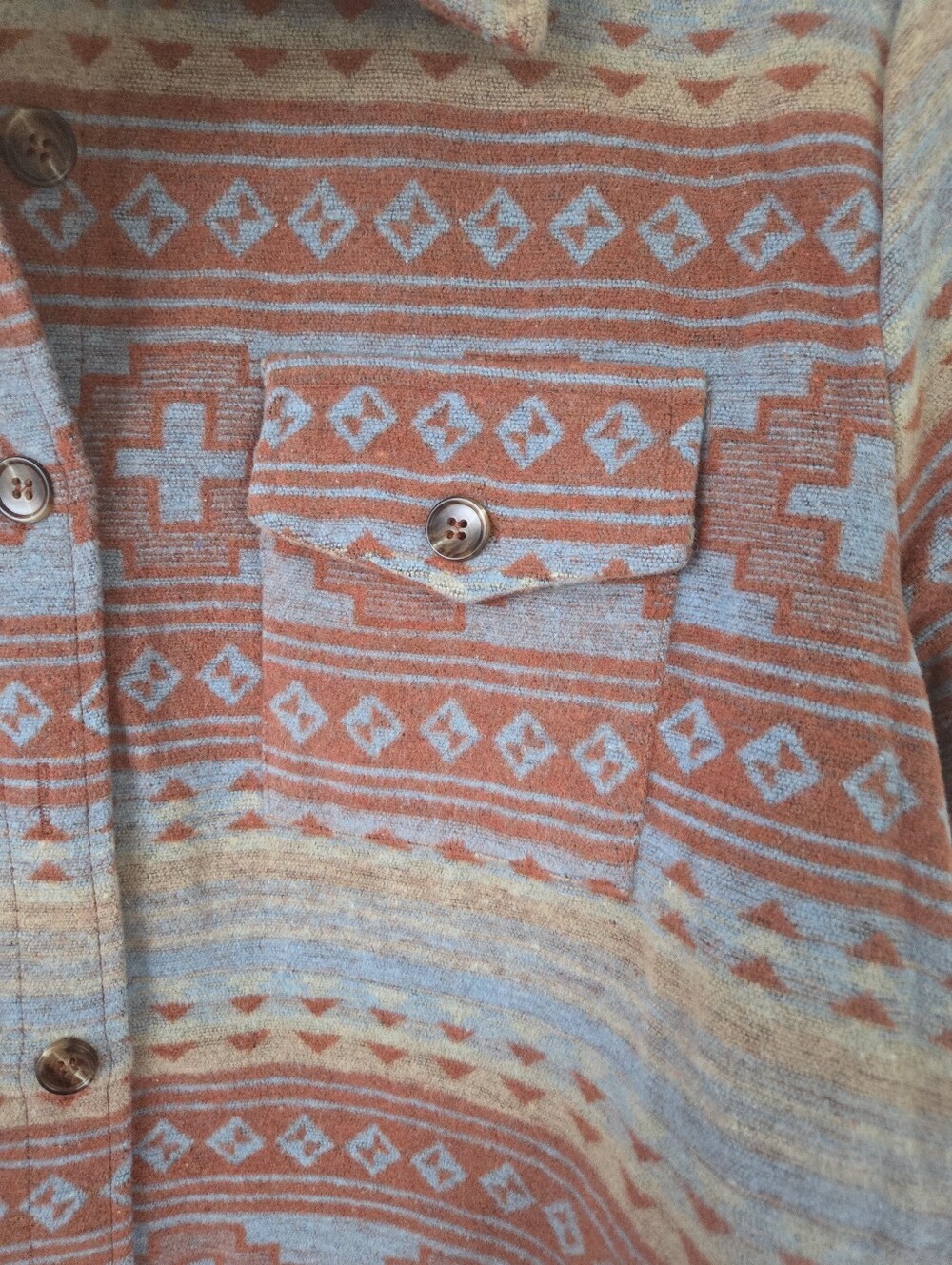 Back In The Saddle  Aztec-Pattern Button-Front Shacket in Rust Size XL - Picture 5 of 9